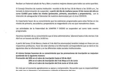 Informe de suspensión de clases e indicaciones generales