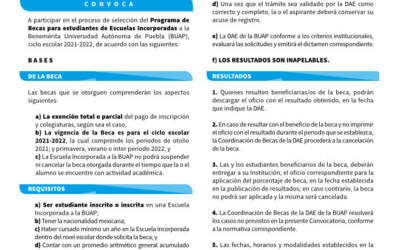 Convocatoria de Becas para Estudiantes de Escuelas Incorporadas a la BUAP 2021 – 2022