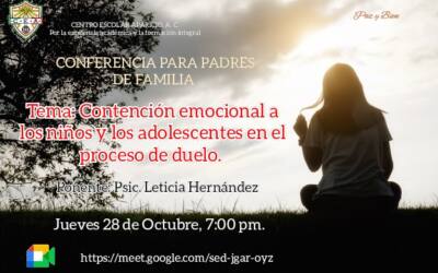 Conferencia online, Octubre 2021 – Contención emocional a los niños y adolescentes en el proceso de duelo