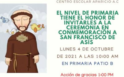 Invitación ceremonia de San Francisco de Asís, Primaria 2021