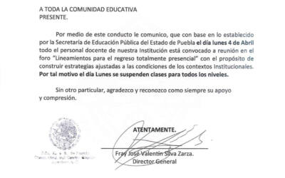 Aviso URGENTE: Lunes 4 de Abril, se suspenden clases