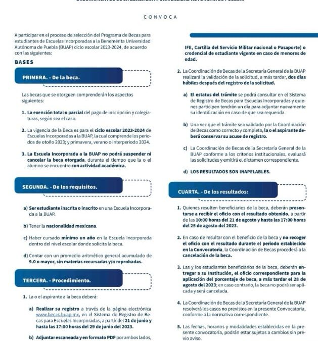 Programa de Becas Escuelas Incorporadas BUAP 2023