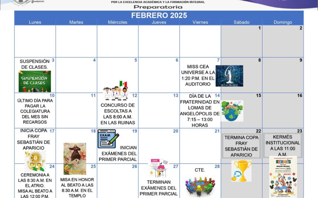 Calendario de Actividades, Febrero 2025, Preparatoria