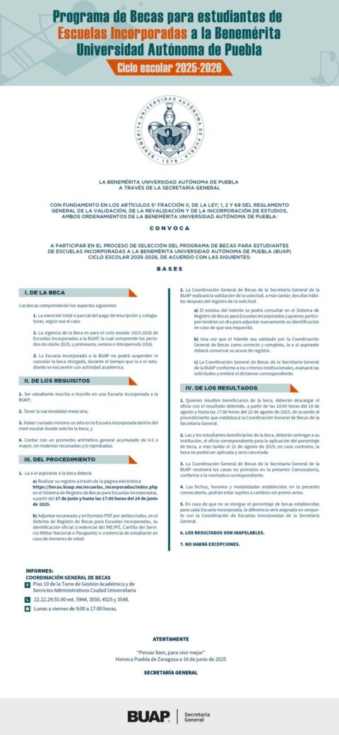 Becas BUAP Ciclo Escolar 2025 – 2026 | Centro Escolar Aparicio