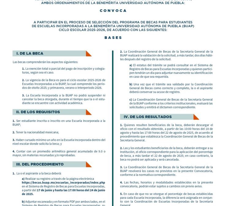Becas BUAP Ciclo Escolar 2025 – 2026
